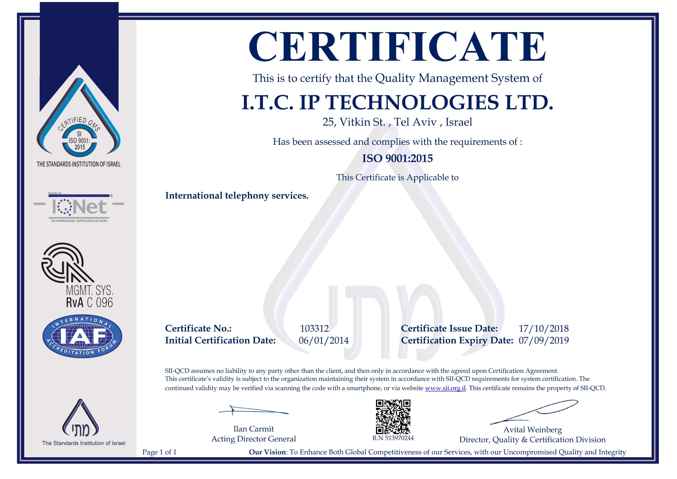 ITC Certificate ISO9000